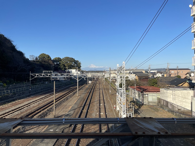 JR用宗駅（跨線橋の上から見る富士山）